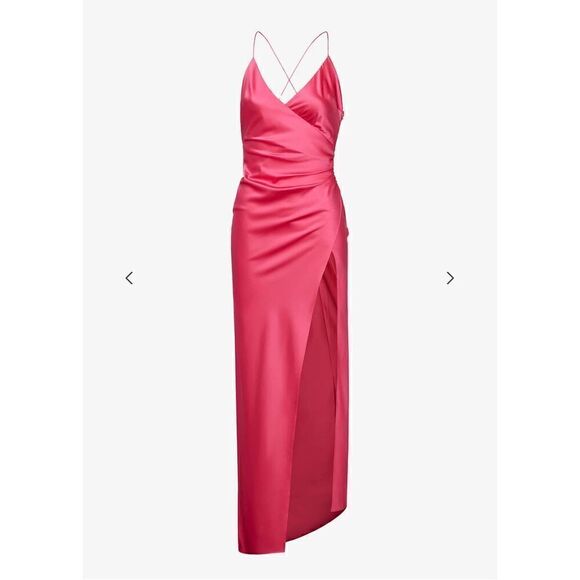 NWT SER.O.YA Retrofete Revolve Emma Pink Silk Slit Midi Dress Size L - Picture 1 of 13